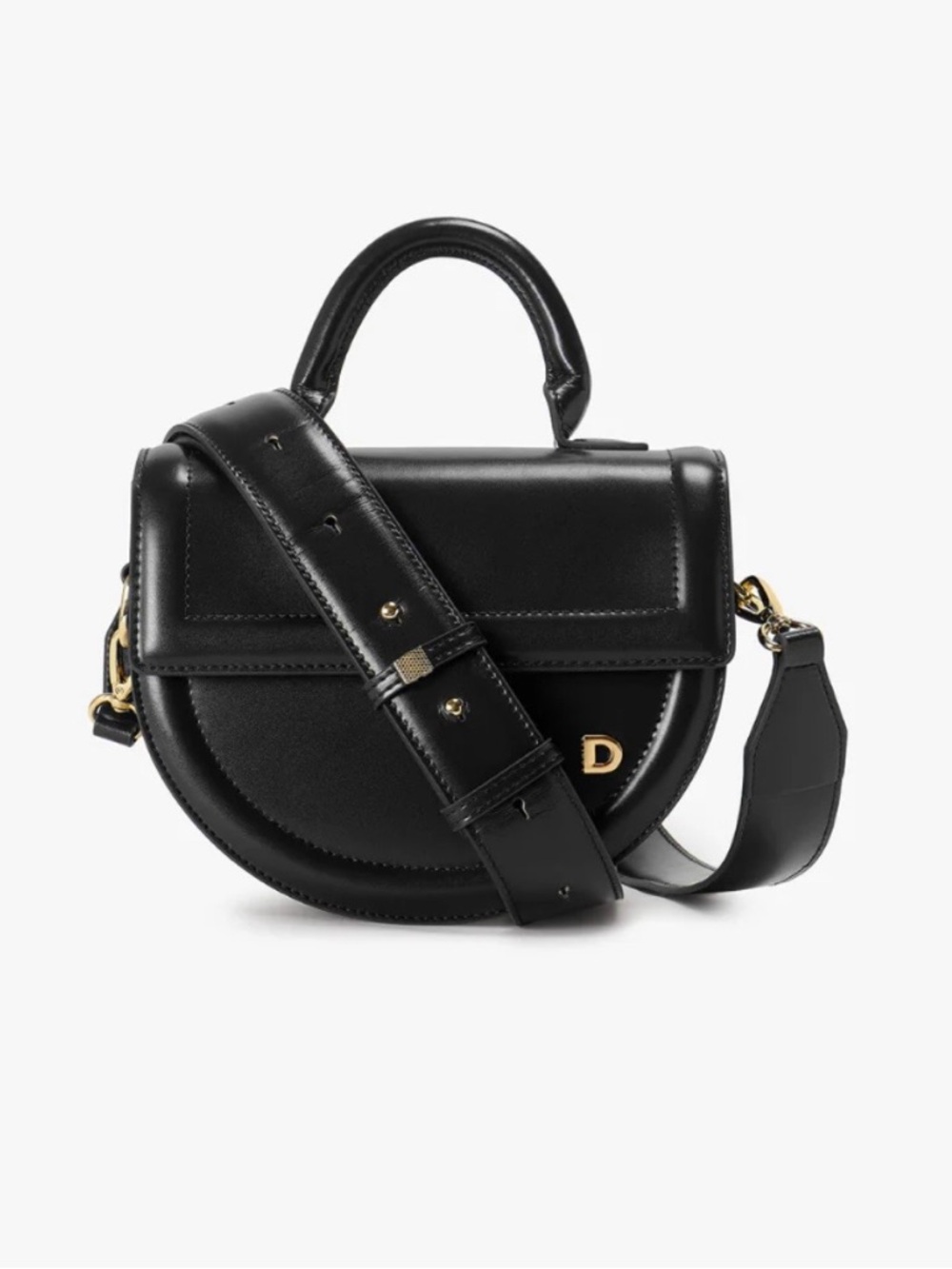 Danier Black Leather Semi-Circle Crossbody with Top Handle